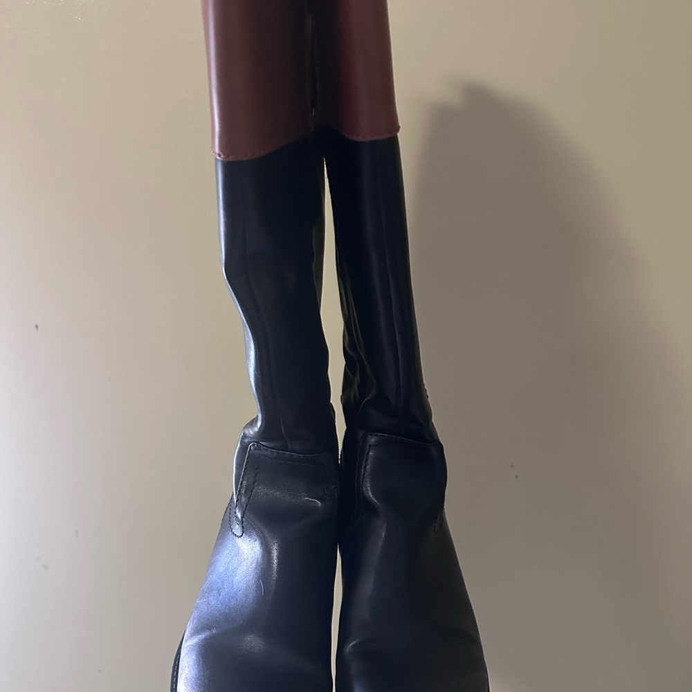 Tommy Hilfiger Two-Tone Knee-High Boots in Black and Brown